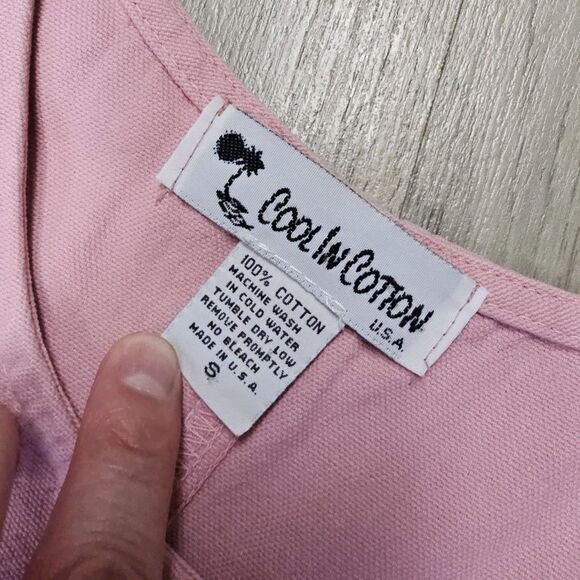 Vintage 90's Pink Cotton Jumper Dress Gardencore Cottagecore M-L Shift Lagenlook - Picture 2 of 6